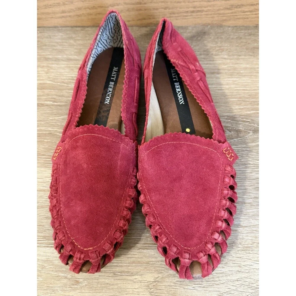 Matt Bernson Red Suede Moccasin Cut Out Flats Women’s Size 8